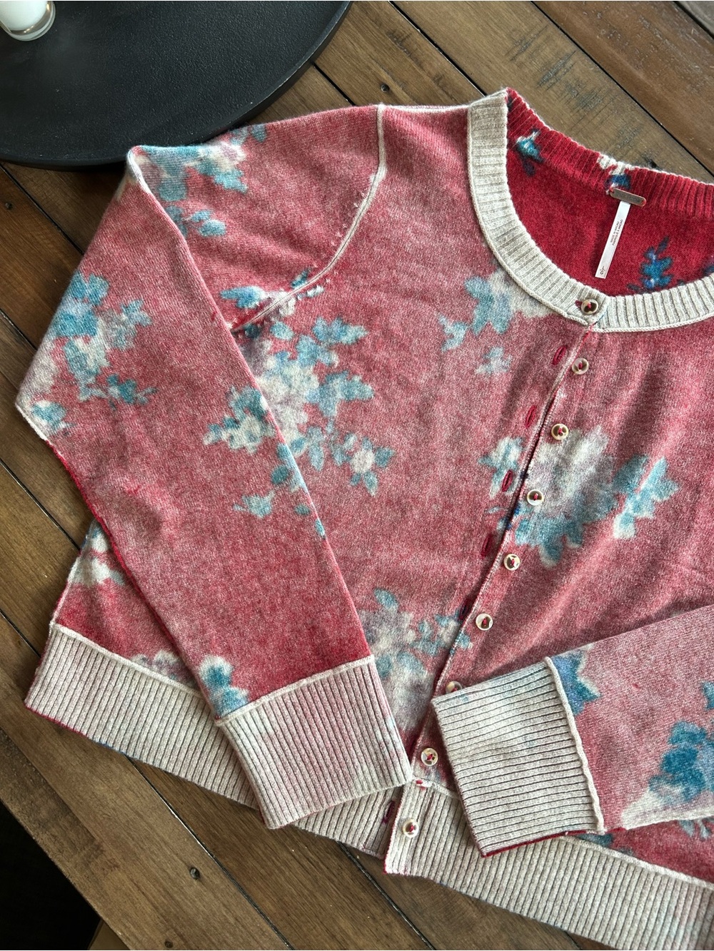 Free People Nocturnal Cashmere Cardigan Floral Salsa Combo Red L